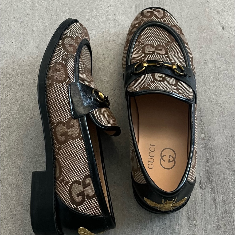 Gucci womens Monogram Brown and Black Loafers - Picture 3 of 5
